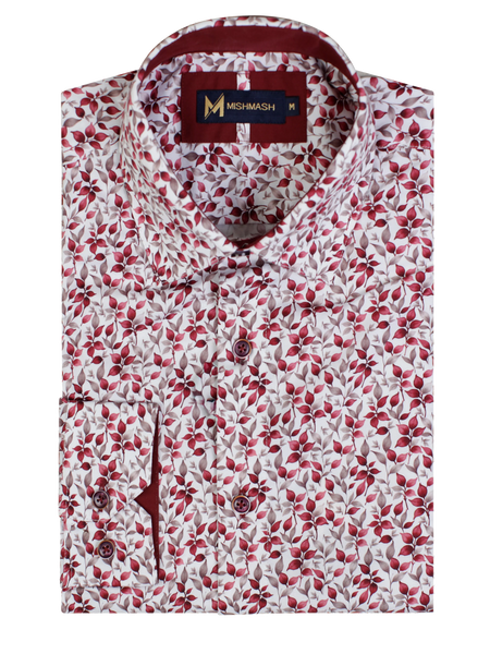 Mish Mash Flora Burgundy & Ivory Leaf Print Long Sleeve Shirt