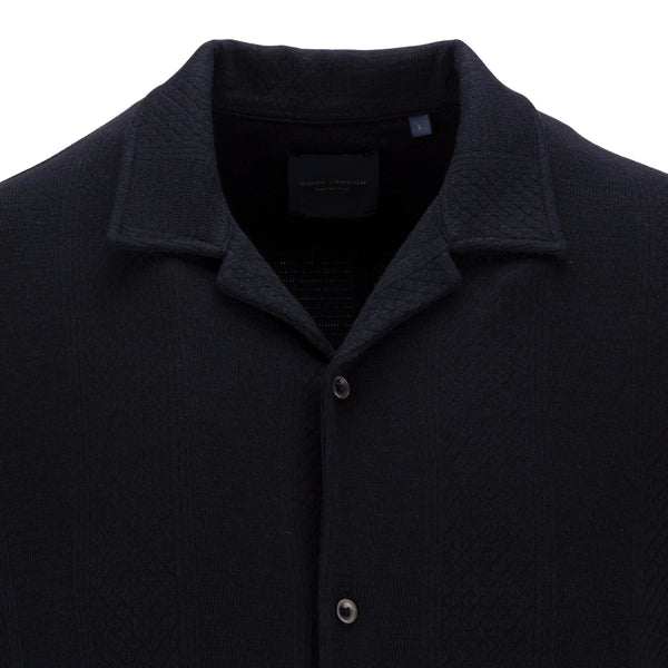 Guide London Button Through Revere Collar Jersey Short Sleeve Shirt Navy