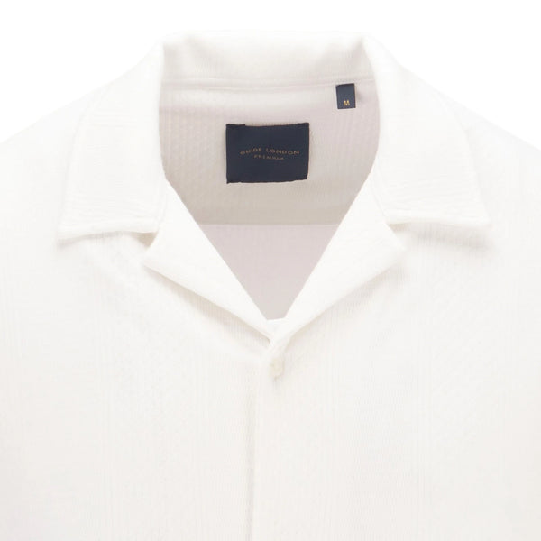 Guide London Button Through Revere Collar Jersey Short Sleeve Shirt White