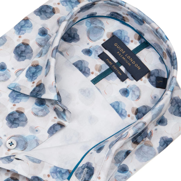 GUIDE LONDON BLUE PEBBLE WATERCOLOUR SHORT SLEEVE COTTON SHIRT