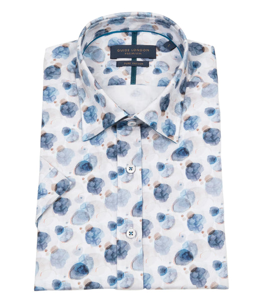 GUIDE LONDON BLUE PEBBLE WATERCOLOUR SHORT SLEEVE COTTON SHIRT