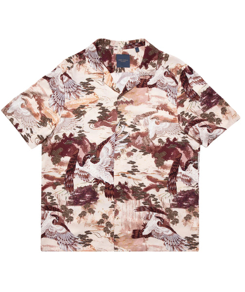 Guide London Relaxed Fit Statement Short Sleeve Shirt in Neutral Tones