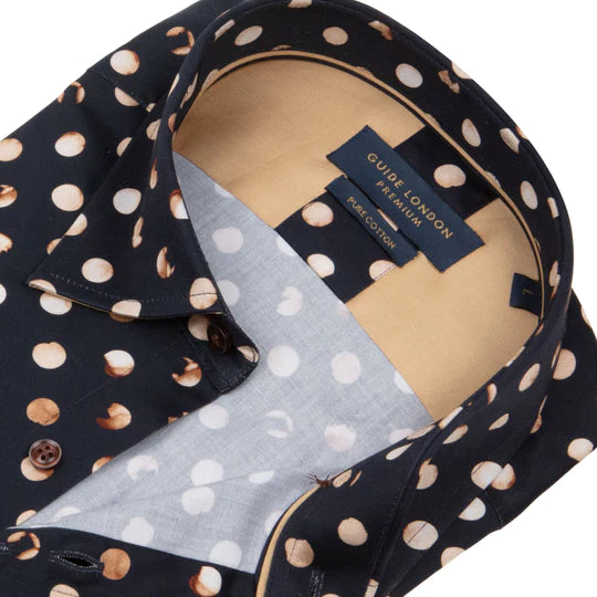 Guide London MODERN POLKA DOT Navy/Tan KLONG SLEEVE SHIRT
