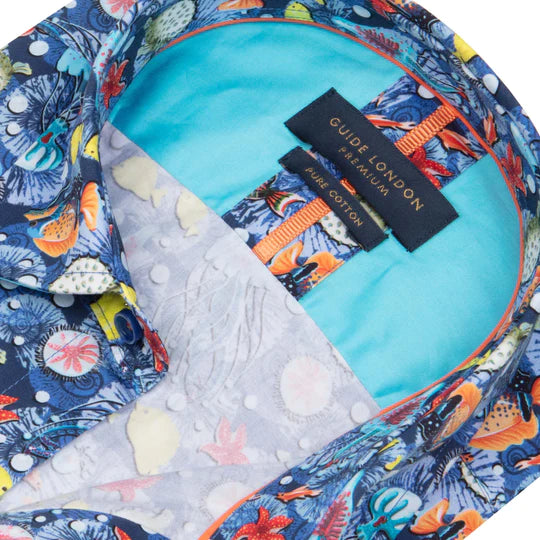 GUIDE LONDON VIBRANT FISH PRINT COTTON SHIRT