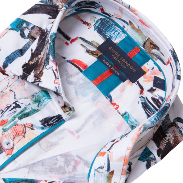 Guide London Watercolour Street Scene Long Sleeve Cotton Shirt