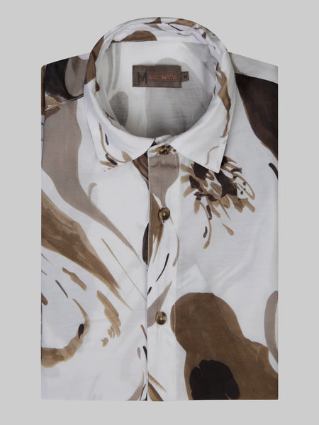 Lattitude White & Mocha Short Sleeve Shirt