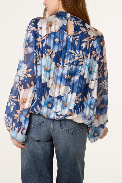 Nova Of London Metallic High Neck Chiffon Puffball Top