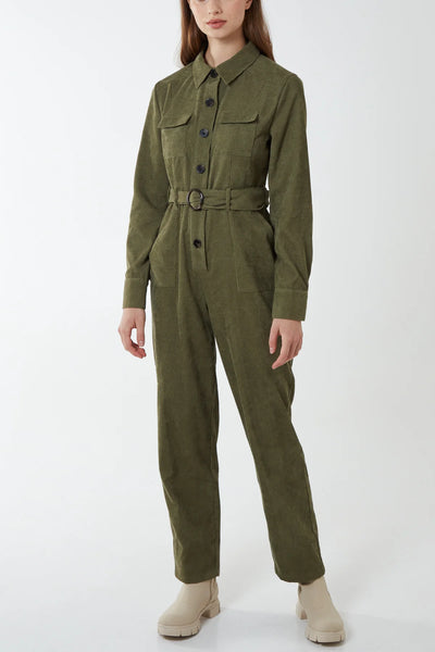Nova Women’s Khaki Green Belted Utility Jumpsuit