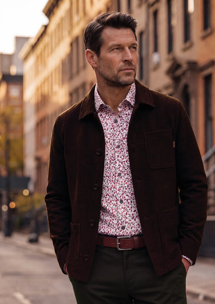 MishMash Men's Mocha Brown Textured Wool-Look Button-Up Jacket