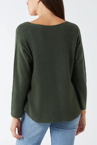 Nova Of London V Neck Jumper With Raw Edge Khaki