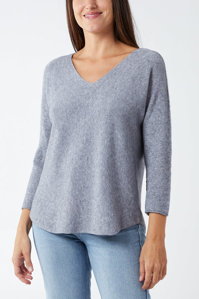 Nova Of London V Neck Jumper With Raw Edge Light Grey