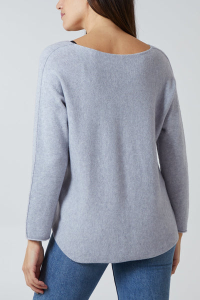 Nova Of London V Neck Jumper With Raw Edge Light Grey