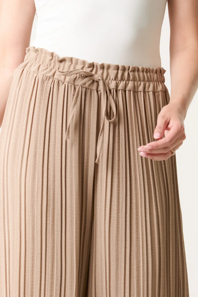 Wide Leg Plisse Drawstring Trousers Mocha