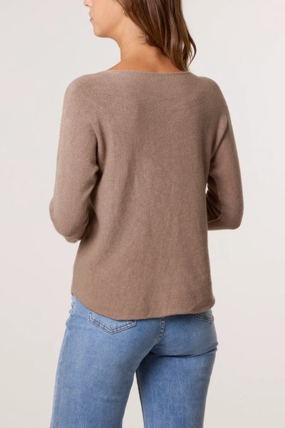 Nova Of London Round Neck Fine Knit Jumper Mocha
