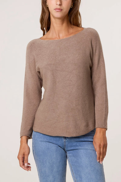 Nova Of London Round Neck Fine Knit Jumper Mocha