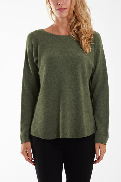 Nova Of London Round Neck Fine Knit Jumper Khaki