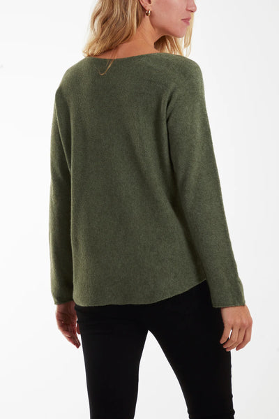 Nova Of London Round Neck Fine Knit Jumper Khaki
