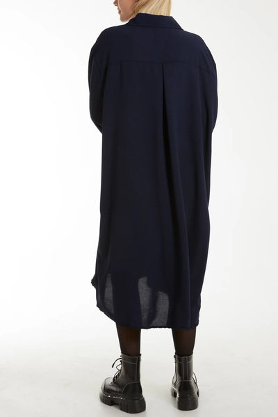 Women’sBlack Oversized Shirt Dress – Long Sleeve, Button-Down, Relaxed Fit