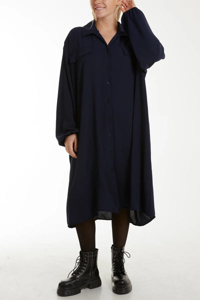Women’sBlack Oversized Shirt Dress – Long Sleeve, Button-Down, Relaxed Fit