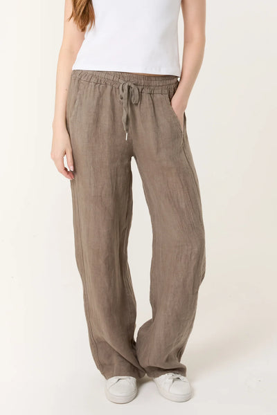 Pure Linen Wide Leg Trousers  Mocha