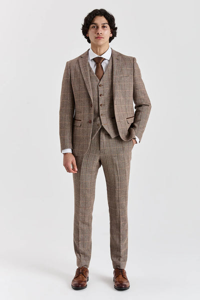 Paul Andrews Harris Brown Herringbone Tweed Check Three Piece Suit