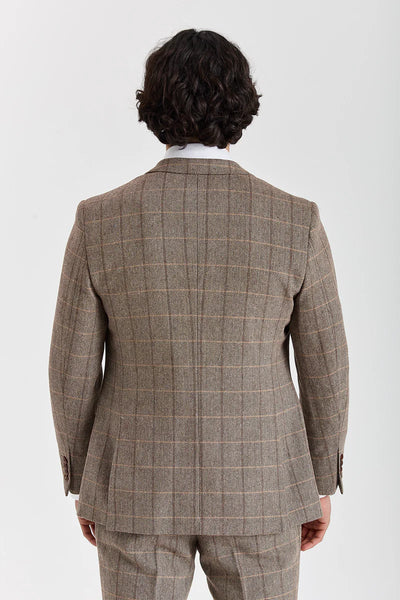 Paul Andrews Harris Brown Herringbone Tweed Check Three Piece Suit