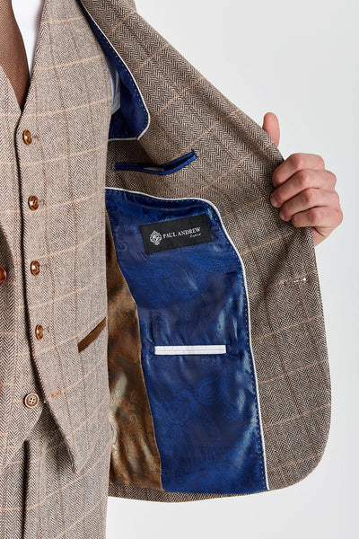 Paul Andrews Harris Brown Herringbone Tweed Check Three Piece Suit
