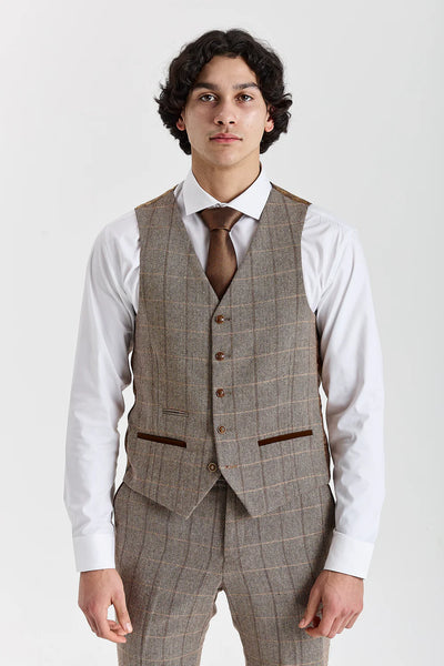 Paul Andrews Harris Brown Herringbone Tweed Check Three Piece Suit