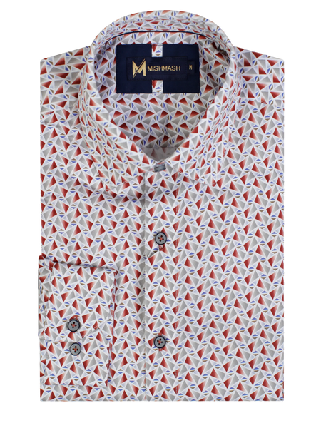 MishMash Stalactite White & Red Geometric Print Button-Through Long Sleeve Shirt