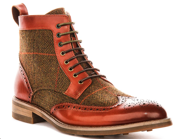 Justin Reece Remi Brough Boot in Dark Green Tweed