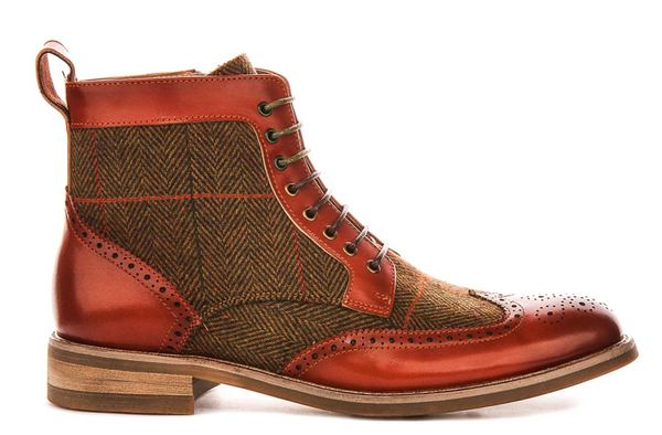 Justin Reece Remi Brough Boot in Dark Green Tweed