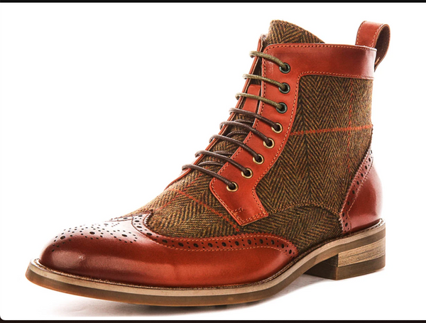 Justin Reece Remi Brough Boot in Dark Green Tweed