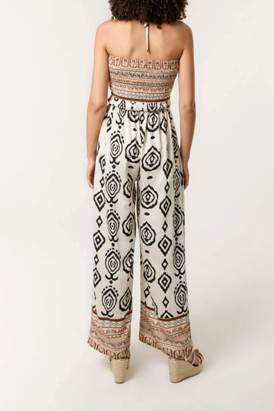 Tribal Print Shirred Bodice Halter Neck Jumpsuit