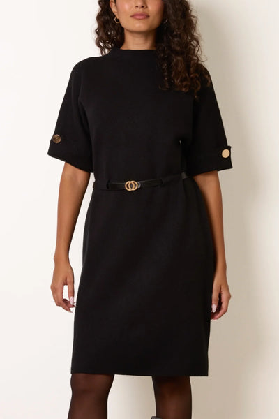 Nova Elegant Belted Knit Short Sleeve Dress