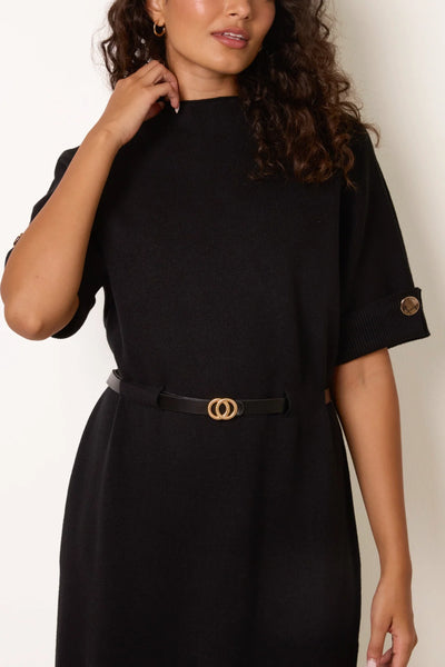 Nova Elegant Belted Knit Short Sleeve Dress