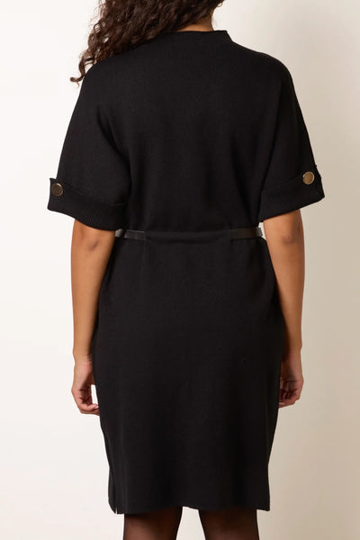 Nova Elegant Belted Knit Short Sleeve Dress