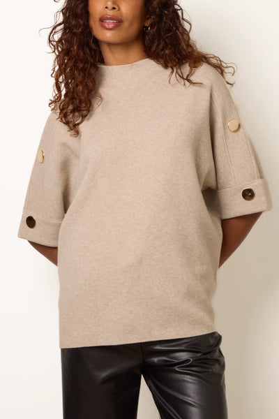 Nova Short Sleeve Button Detail Jumper Beige