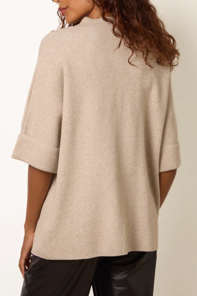 Nova Women’s Beige Button-Detail Oversized Knit Top