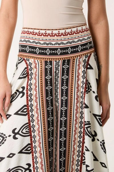 Aztec Print Wide Palazzo Trousers Stone