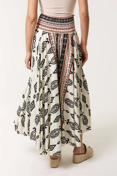 Aztec Print Wide Palazzo Trousers Stone