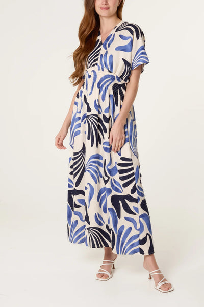 Nova Of London Abstract Leaf Print Embellished Dress Blue