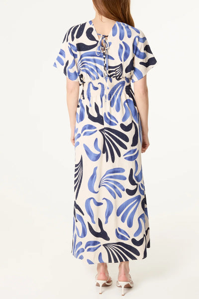 Nova Of London Abstract Leaf Print Embellished Dress Blue