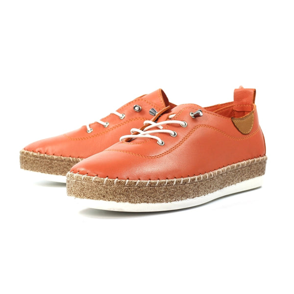 Evie Orange Leather Plimsoll