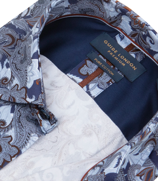 Blue and Brown Paisley Shirt in Premium Cotton