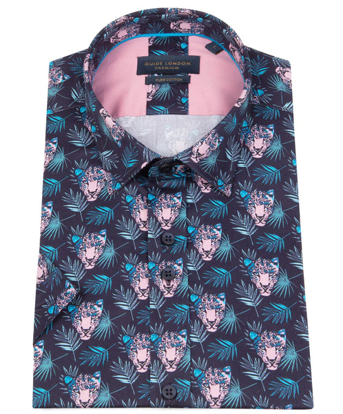 Guide London Short Sleeve Leopard Face Print Shirt