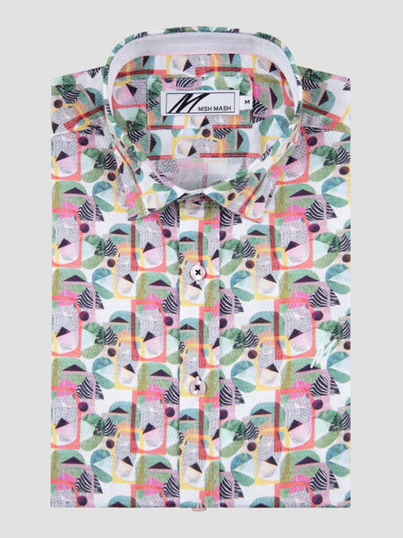 MishMash JUNGLE WHITE & MULTI PRINT SHORT SLEEVE SHIRT