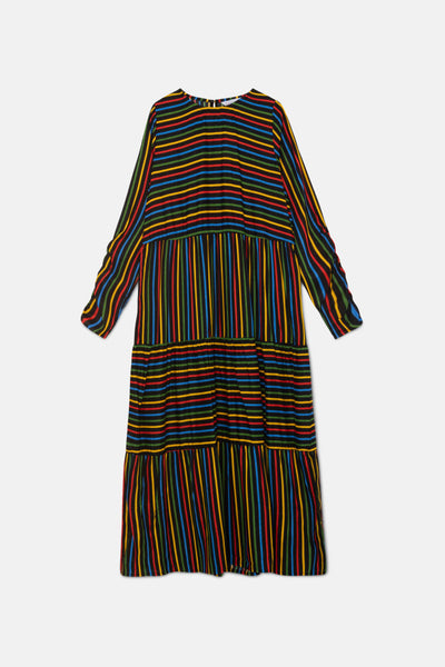 Compania Fantastica Midi Dress with Long Sleeves and Multicolor Stripe Print