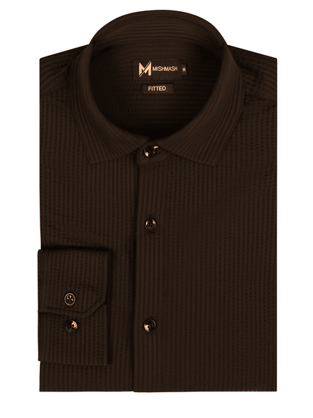 MishMash Brown Fitted Textured Button-Through Shirt