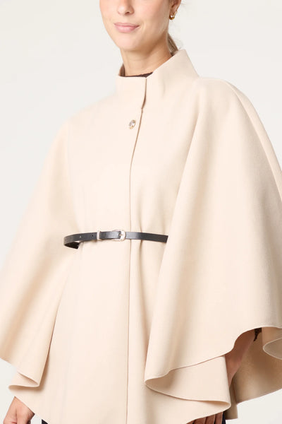 Elegant Belted Cape Coat in Stone Colour