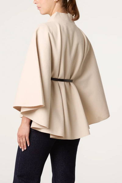 Elegant Belted Cape Coat in Stone Colour